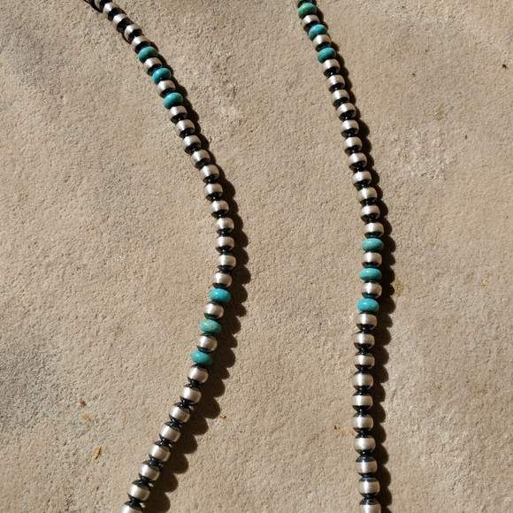 Sterling Silver Navajo Pearl Turquoise Bow Necklace - Picture 5 of 6